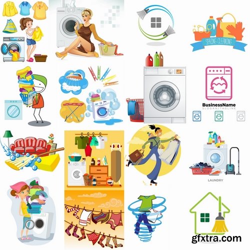 Collection of dry cleaning dry cleaning washing machine vector image 25 EPS