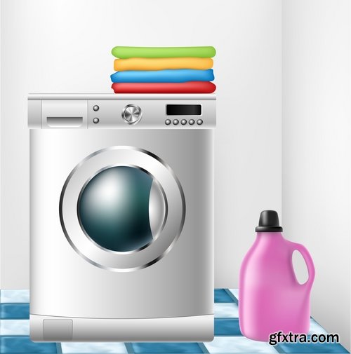 Collection of dry cleaning dry cleaning washing machine vector image 25 EPS