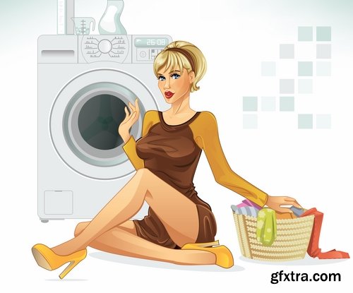 Collection of dry cleaning dry cleaning washing machine vector image 25 EPS