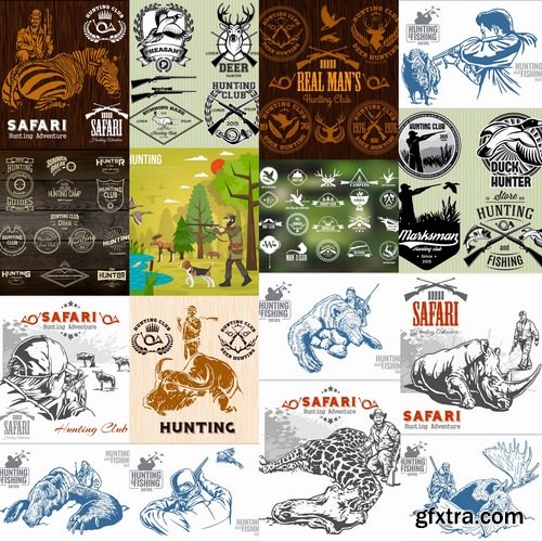 Collection hunter hunting trophy production banner 25 EPS