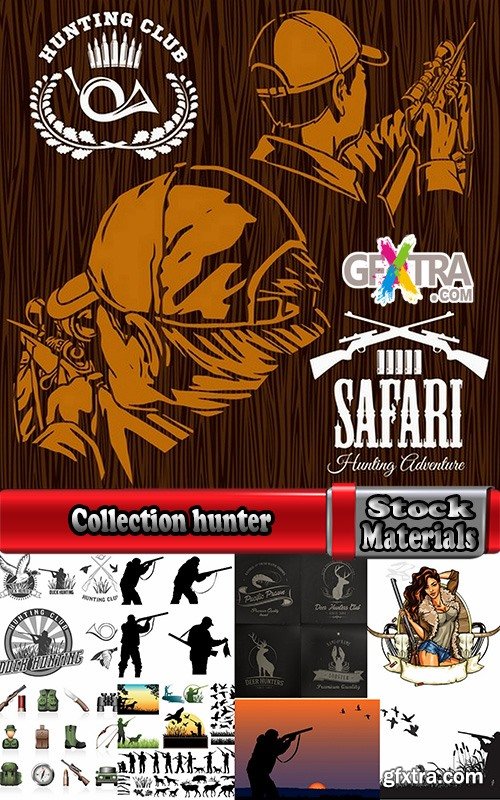 Collection hunter hunting trophy production banner 25 EPS