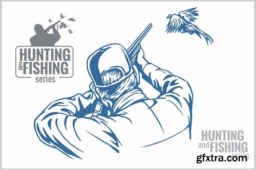 Collection hunter hunting trophy production banner 25 EPS