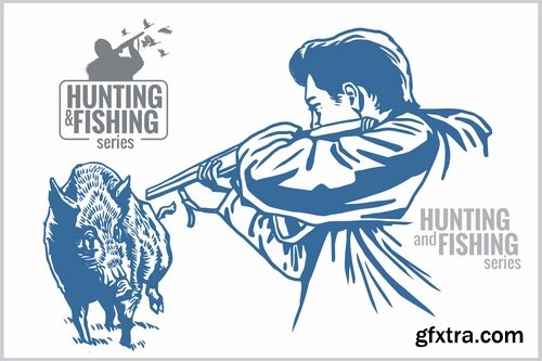 Collection hunter hunting trophy production banner 25 EPS