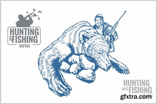 Collection hunter hunting trophy production banner 25 EPS