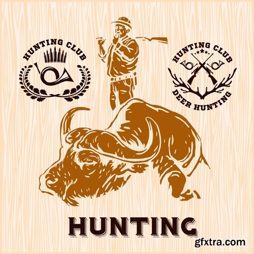 Collection hunter hunting trophy production banner 25 EPS