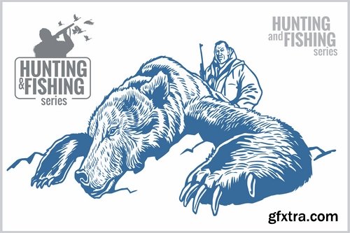 Collection hunter hunting trophy production banner 25 EPS