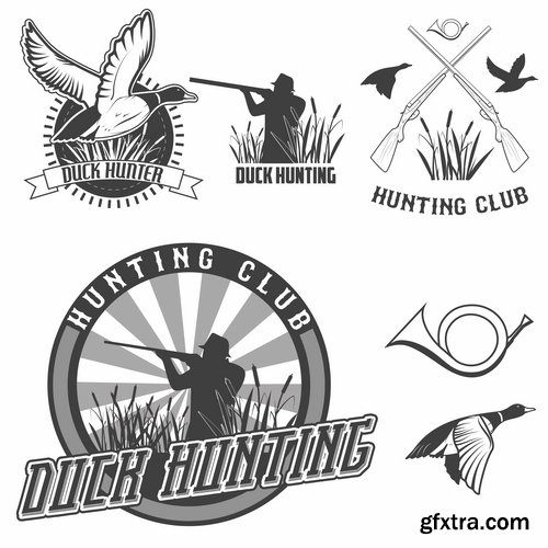 Collection hunter hunting trophy production banner 25 EPS