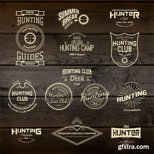 Collection hunter hunting trophy production banner 25 EPS