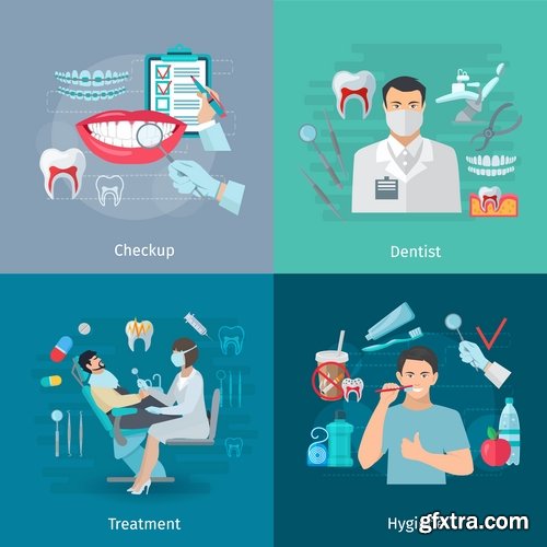 Collection dentist tooth treatment icon illustration 25 EPS