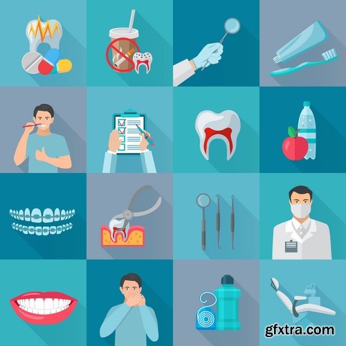 Collection dentist tooth treatment icon illustration 25 EPS