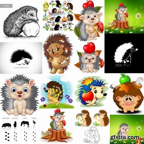 Collection hedgehog cartoon vector image 25 EPS