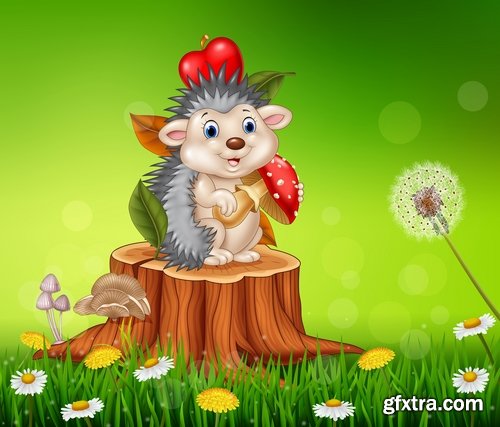 Collection hedgehog cartoon vector image 25 EPS