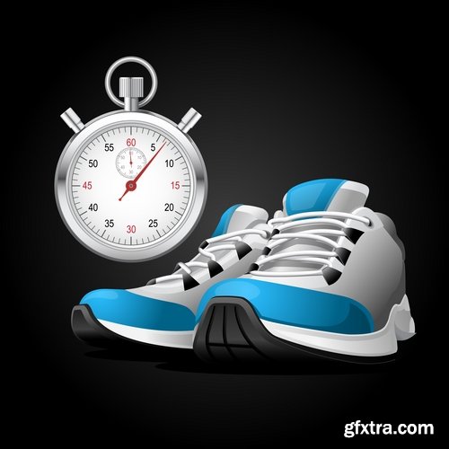 Collection of fitness equipment sports athletic trainer sneaker icon 25 EPS