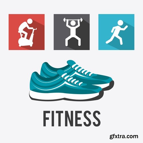 Collection of fitness equipment sports athletic trainer sneaker icon 25 EPS