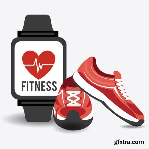 Collection of fitness equipment sports athletic trainer sneaker icon 25 EPS