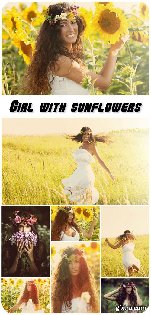 Girl with sunflowers, wonderful nature