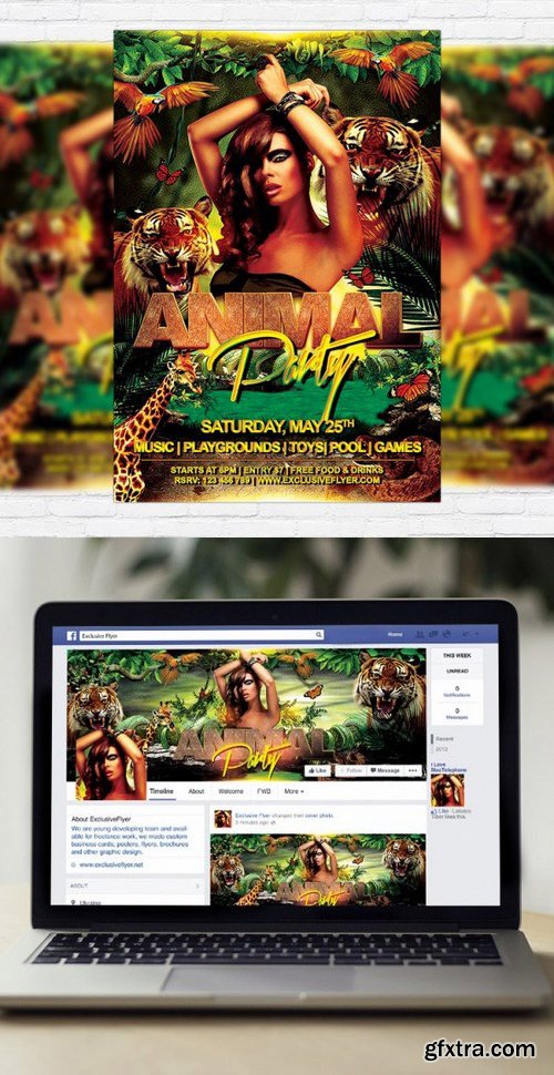 Animal Party PSD Flyer Template + Facebook Cover