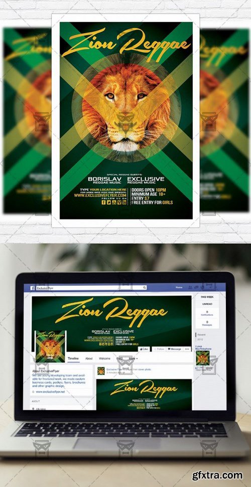 Zion Reggae Flyer PSD Template + Facebook Cover