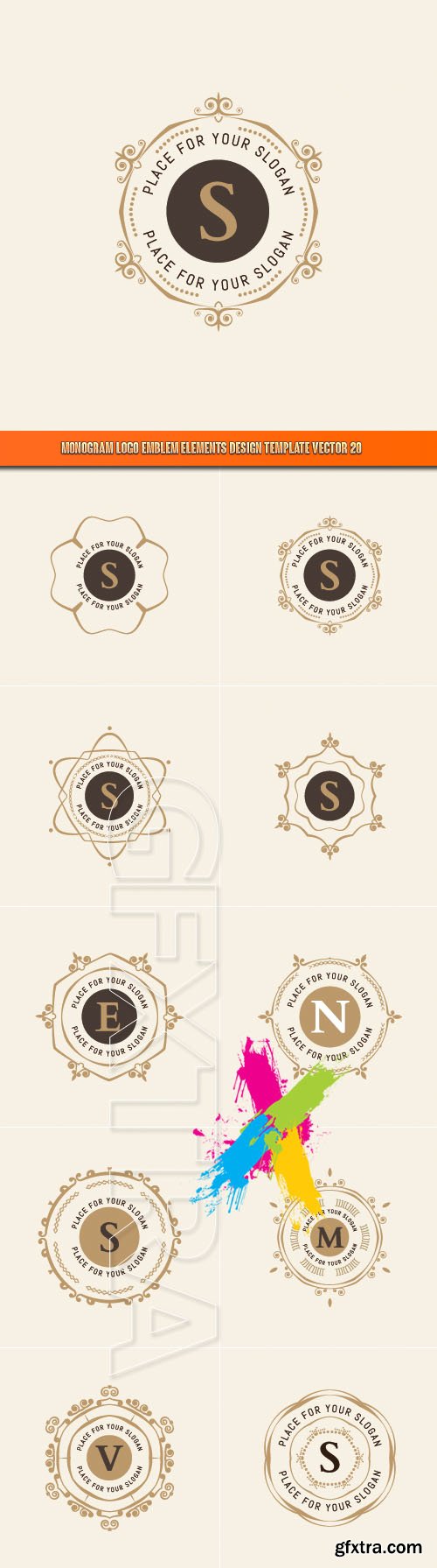 Monogram logo emblem elements design template vector 20