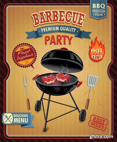 Bbq grill party grilled meat 10X EPS