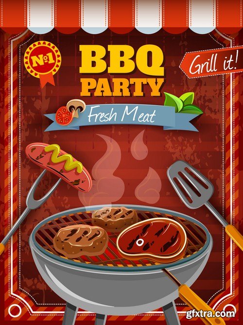 Bbq grill party grilled meat 10X EPS