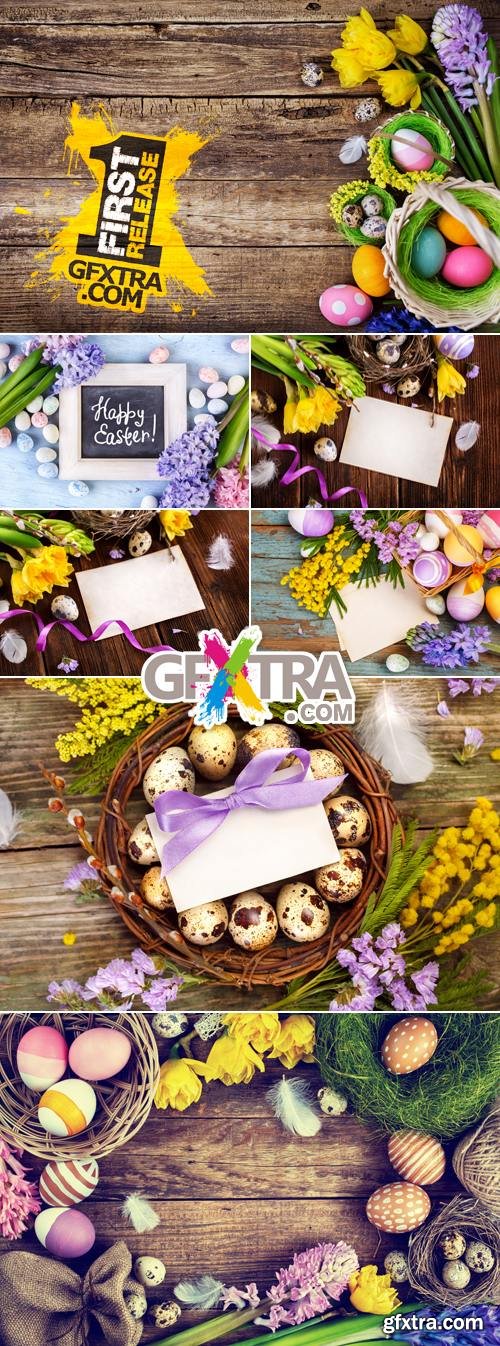 Stock Photo - Easter Decorations on Wooden Background 4