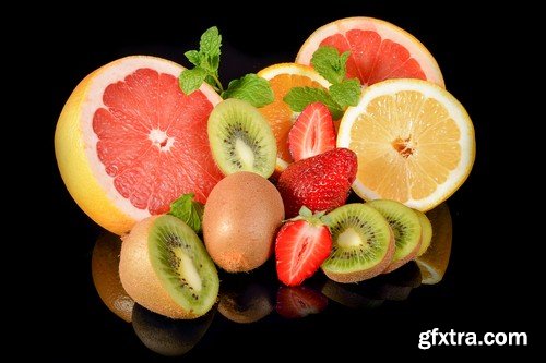 Fruit on black background