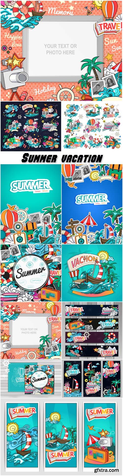 Summer vacation, frames and backgrounds vector