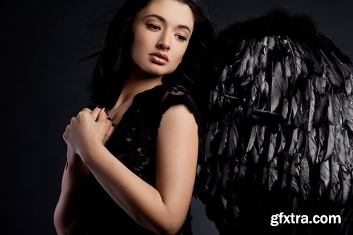 Collection of woman girl with black angel wings wing 25 HQ Jpeg