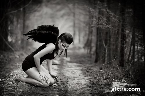 Collection of woman girl with black angel wings wing 25 HQ Jpeg