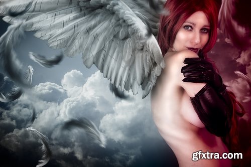 Collection of woman girl with black angel wings wing 25 HQ Jpeg