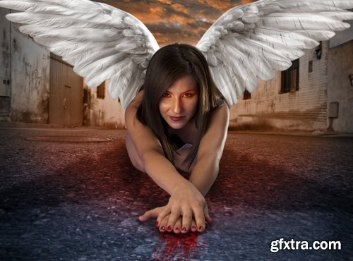 Collection of woman girl with black angel wings wing 25 HQ Jpeg