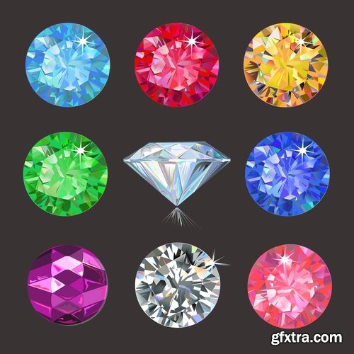 Collection of gemstone web icon design element 25 EPS