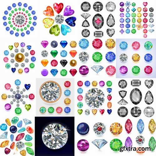 Collection of gemstone web icon design element 25 EPS