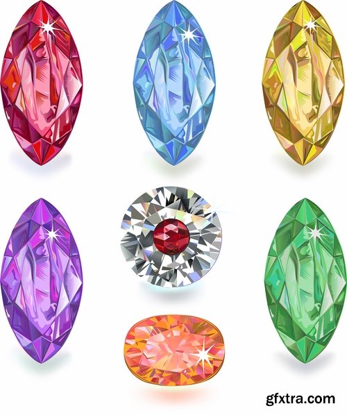 Collection of gemstone web icon design element 25 EPS