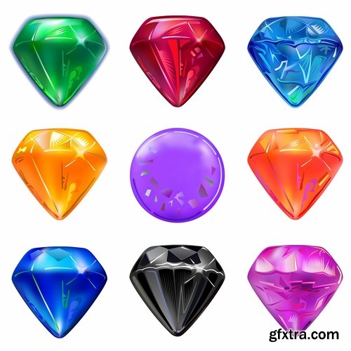 Collection of gemstone web icon design element 25 EPS