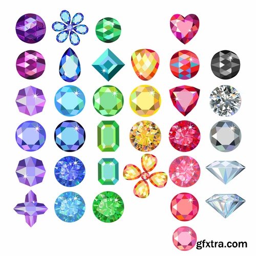 Collection of gemstone web icon design element 25 EPS