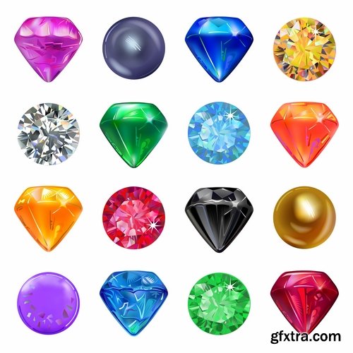 Collection of gemstone web icon design element 25 EPS