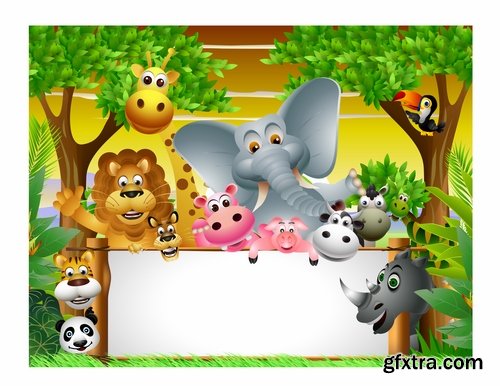 Collection of animals in the company of the frame 25 EPS