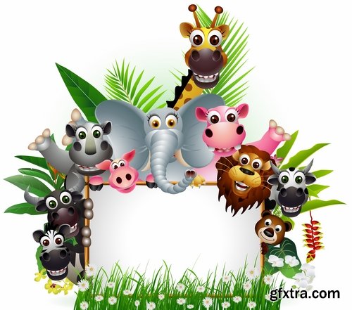 Collection of animals in the company of the frame 25 EPS