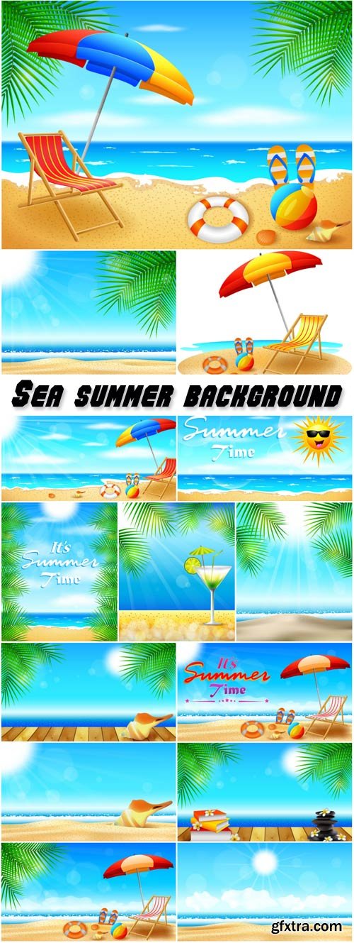 Sea summer background vector, palm trees, beach