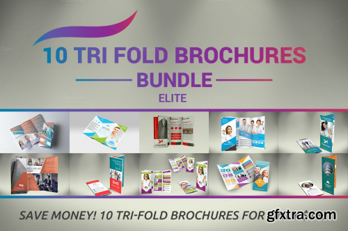 CreativeMarket 10 Tri fold Brochures Bundle - Elite 606620