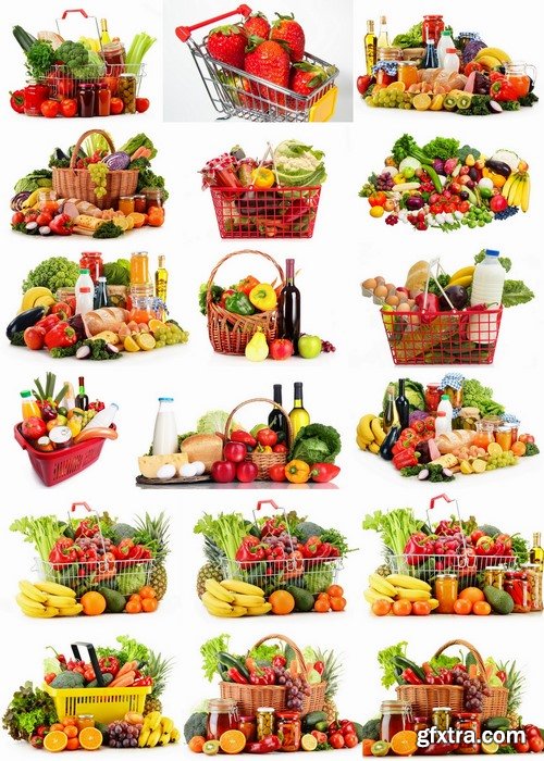 Collection basket with fruits and vegetables supermarket shopping 25 HQ Jpeg