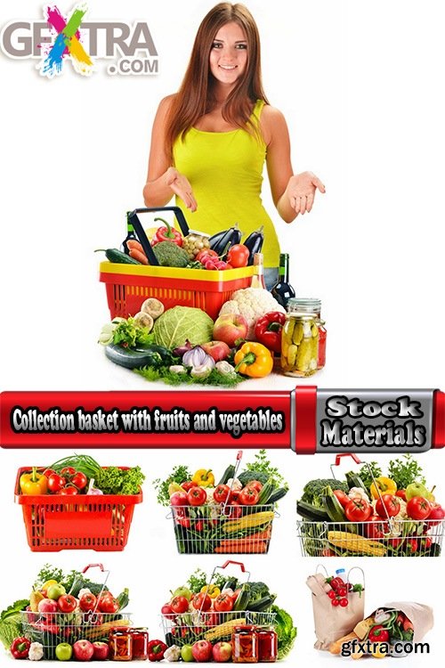 Collection basket with fruits and vegetables supermarket shopping 25 HQ Jpeg