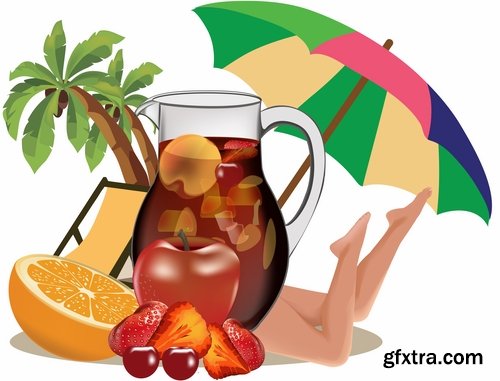 Collection travel vacation beach vacation drink juice vector image 25 EPS