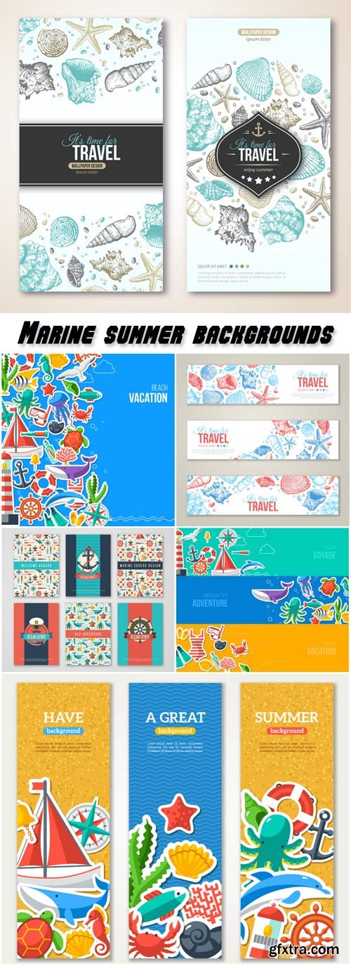 Marine summer banners and backgrounds vector