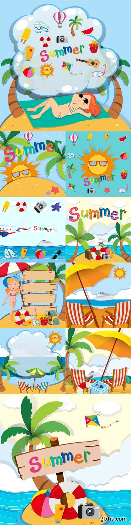 Vector Set - Summer Theme with Sand and Sun