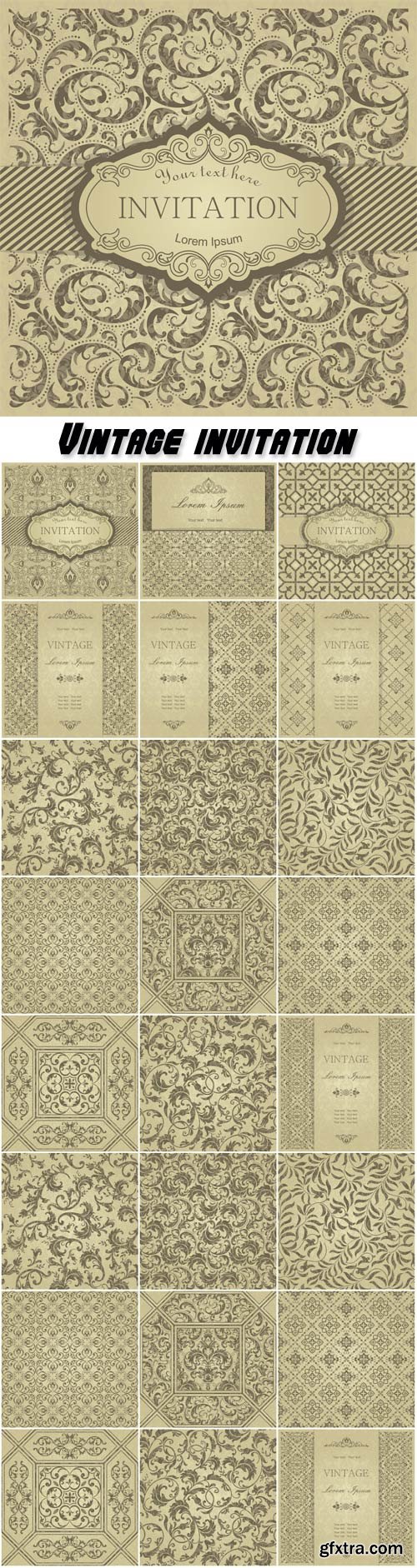 Vintage invitation, vector backgrounds with patterns and ornaments