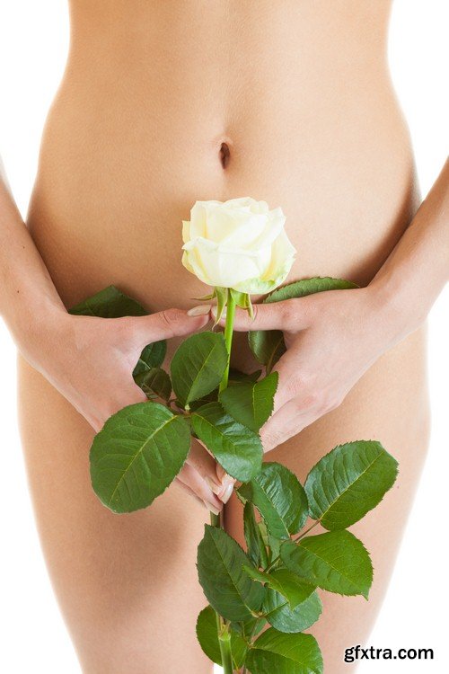 Female body and roses