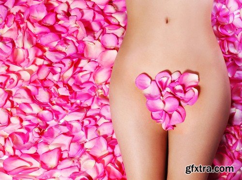 Female body and roses